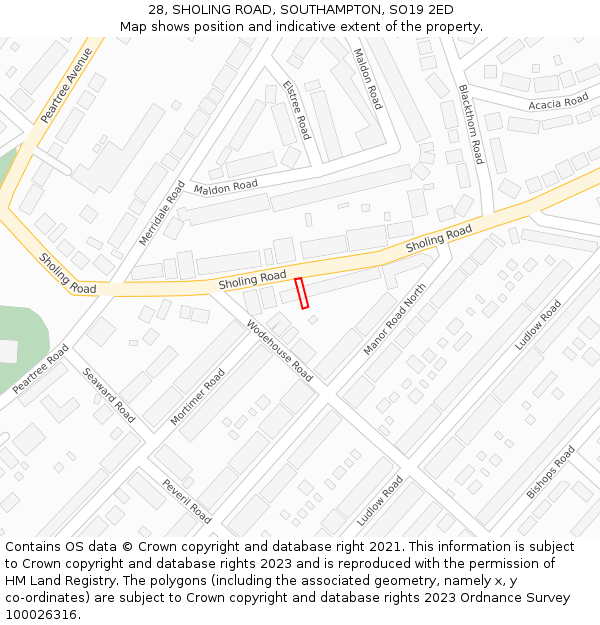 28, SHOLING ROAD, SOUTHAMPTON, SO19 2ED: Location map and indicative extent of plot
