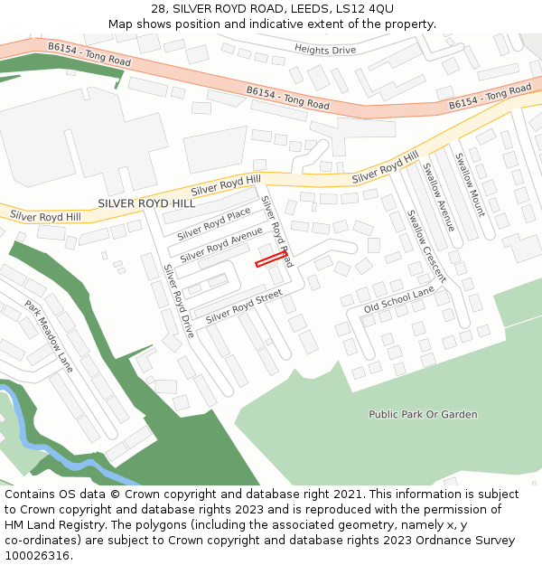 28, SILVER ROYD ROAD, LEEDS, LS12 4QU: Location map and indicative extent of plot