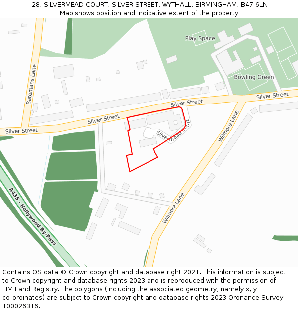 28, SILVERMEAD COURT, SILVER STREET, WYTHALL, BIRMINGHAM, B47 6LN: Location map and indicative extent of plot
