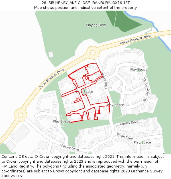 28, SIR HENRY JAKE CLOSE, BANBURY, OX16 1ET: Location map and indicative extent of plot