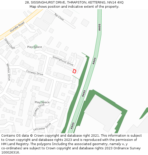 28, SISSINGHURST DRIVE, THRAPSTON, KETTERING, NN14 4XQ: Location map and indicative extent of plot