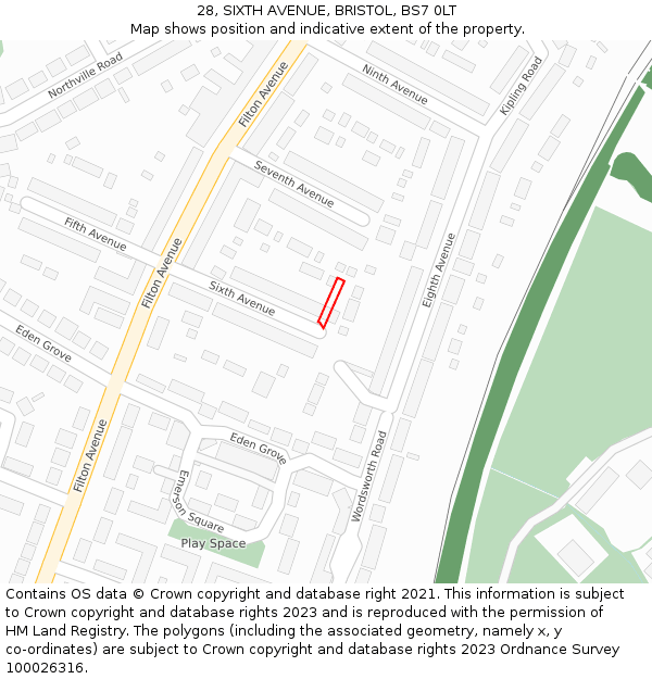 28, SIXTH AVENUE, BRISTOL, BS7 0LT: Location map and indicative extent of plot