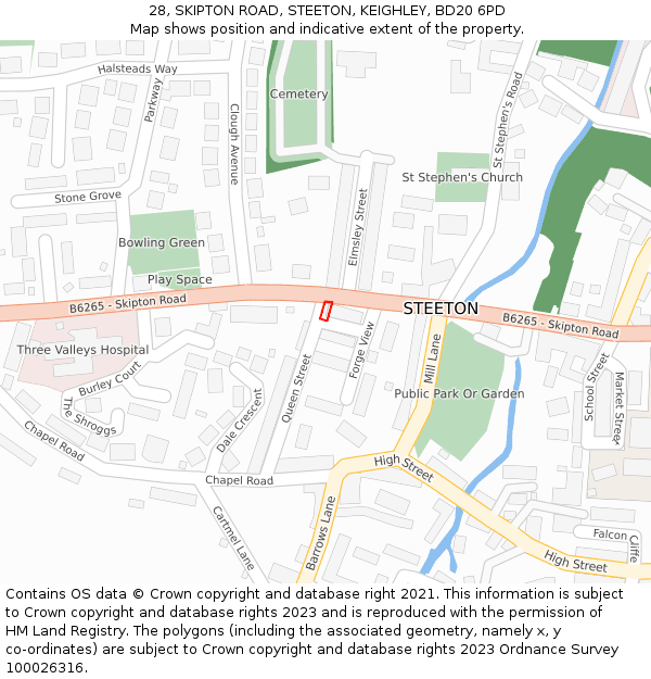 28, SKIPTON ROAD, STEETON, KEIGHLEY, BD20 6PD: Location map and indicative extent of plot