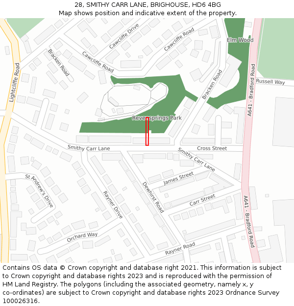 28, SMITHY CARR LANE, BRIGHOUSE, HD6 4BG: Location map and indicative extent of plot