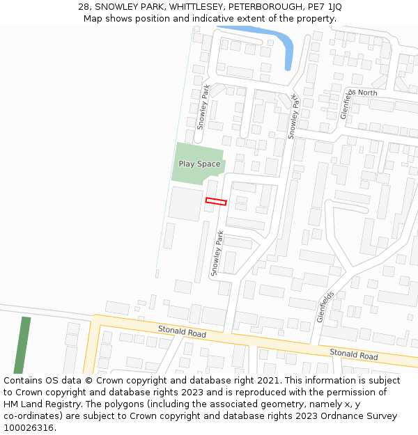 28, SNOWLEY PARK, WHITTLESEY, PETERBOROUGH, PE7 1JQ: Location map and indicative extent of plot