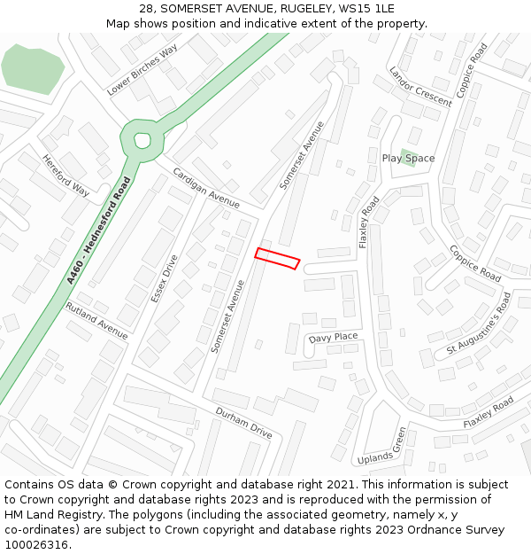 28, SOMERSET AVENUE, RUGELEY, WS15 1LE: Location map and indicative extent of plot