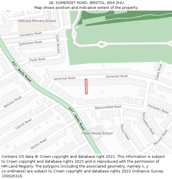28, SOMERSET ROAD, BRISTOL, BS4 2HU: Location map and indicative extent of plot