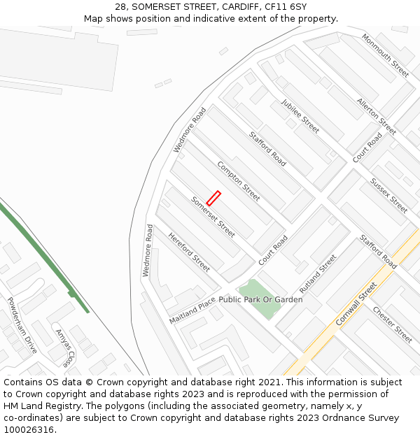 28, SOMERSET STREET, CARDIFF, CF11 6SY: Location map and indicative extent of plot