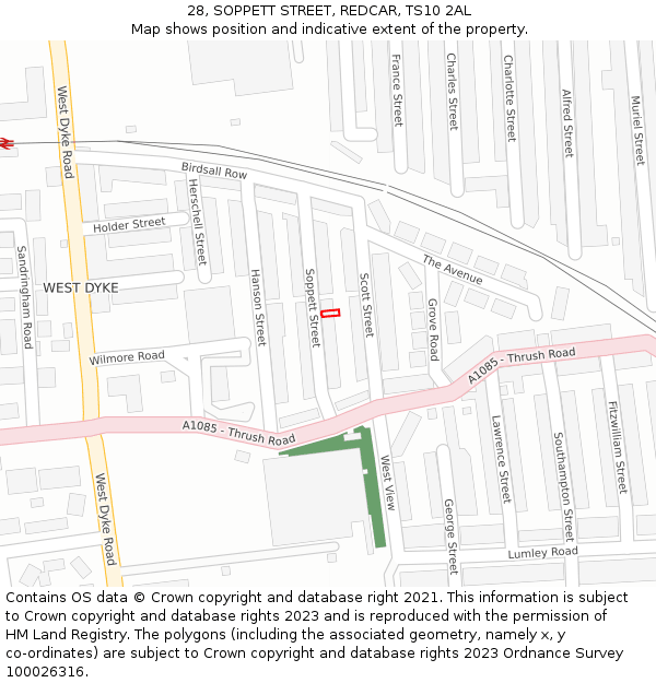 28, SOPPETT STREET, REDCAR, TS10 2AL: Location map and indicative extent of plot