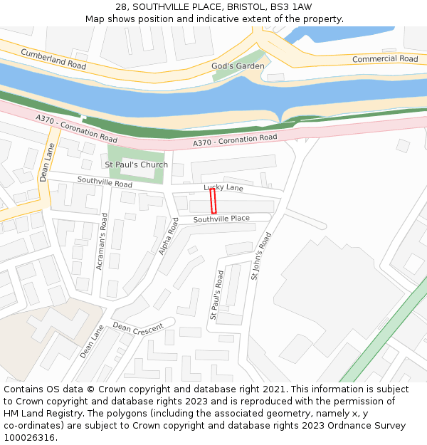 28, SOUTHVILLE PLACE, BRISTOL, BS3 1AW: Location map and indicative extent of plot