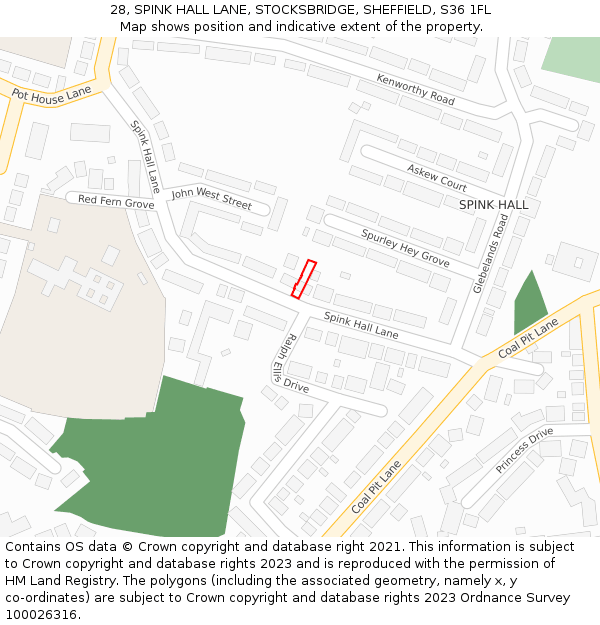 28, SPINK HALL LANE, STOCKSBRIDGE, SHEFFIELD, S36 1FL: Location map and indicative extent of plot
