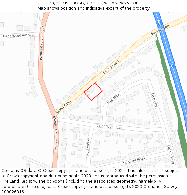 28, SPRING ROAD, ORRELL, WIGAN, WN5 8QB: Location map and indicative extent of plot