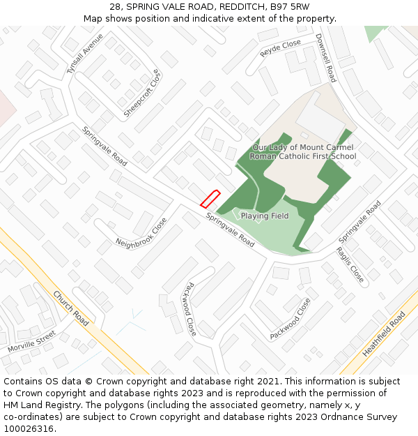 28, SPRING VALE ROAD, REDDITCH, B97 5RW: Location map and indicative extent of plot