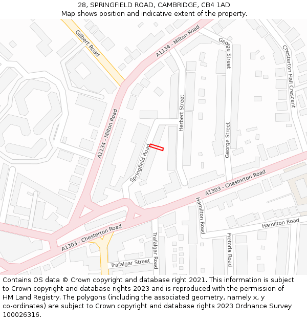 28, SPRINGFIELD ROAD, CAMBRIDGE, CB4 1AD: Location map and indicative extent of plot