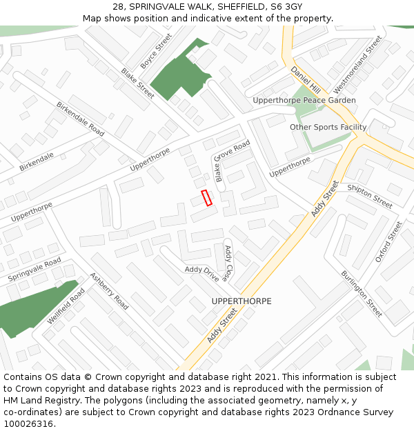 28, SPRINGVALE WALK, SHEFFIELD, S6 3GY: Location map and indicative extent of plot