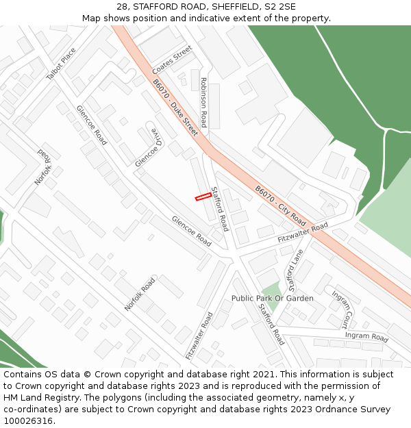 28, STAFFORD ROAD, SHEFFIELD, S2 2SE: Location map and indicative extent of plot