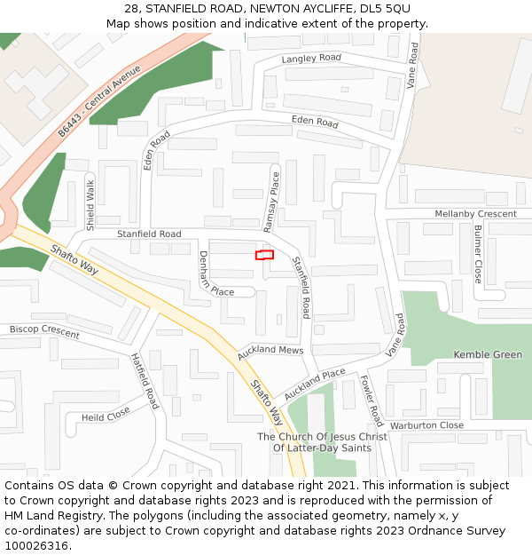 28, STANFIELD ROAD, NEWTON AYCLIFFE, DL5 5QU: Location map and indicative extent of plot