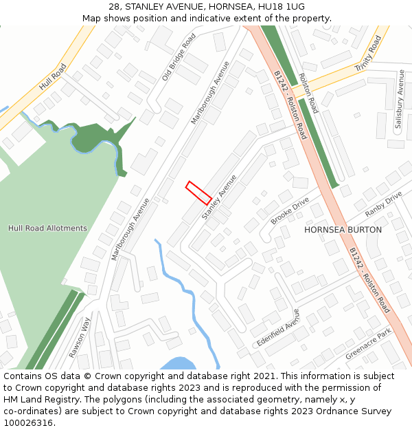 28, STANLEY AVENUE, HORNSEA, HU18 1UG: Location map and indicative extent of plot