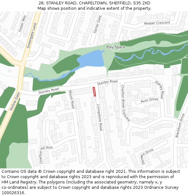 28, STANLEY ROAD, CHAPELTOWN, SHEFFIELD, S35 2XD: Location map and indicative extent of plot
