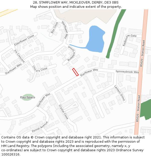 28, STARFLOWER WAY, MICKLEOVER, DERBY, DE3 0BS: Location map and indicative extent of plot