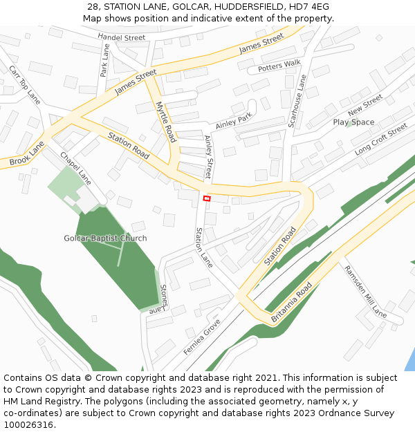 28, STATION LANE, GOLCAR, HUDDERSFIELD, HD7 4EG: Location map and indicative extent of plot
