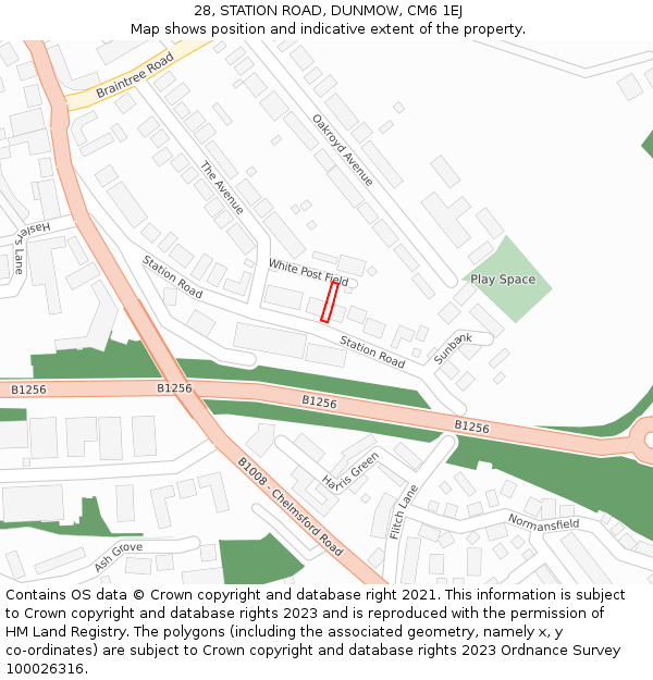 28, STATION ROAD, DUNMOW, CM6 1EJ: Location map and indicative extent of plot