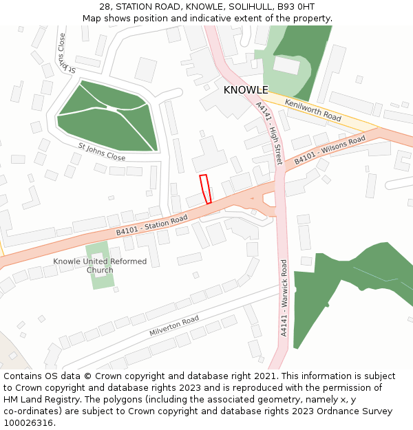 28, STATION ROAD, KNOWLE, SOLIHULL, B93 0HT: Location map and indicative extent of plot