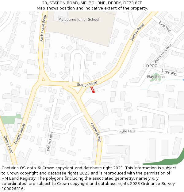 28, STATION ROAD, MELBOURNE, DERBY, DE73 8EB: Location map and indicative extent of plot
