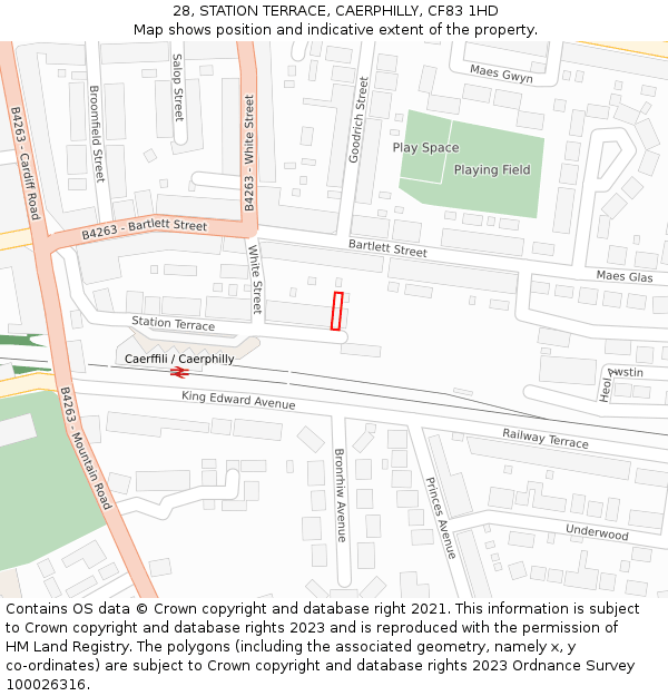 28, STATION TERRACE, CAERPHILLY, CF83 1HD: Location map and indicative extent of plot