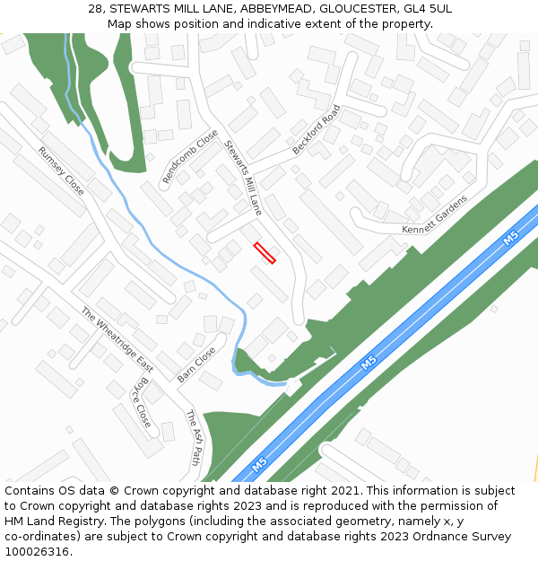 28, STEWARTS MILL LANE, ABBEYMEAD, GLOUCESTER, GL4 5UL: Location map and indicative extent of plot