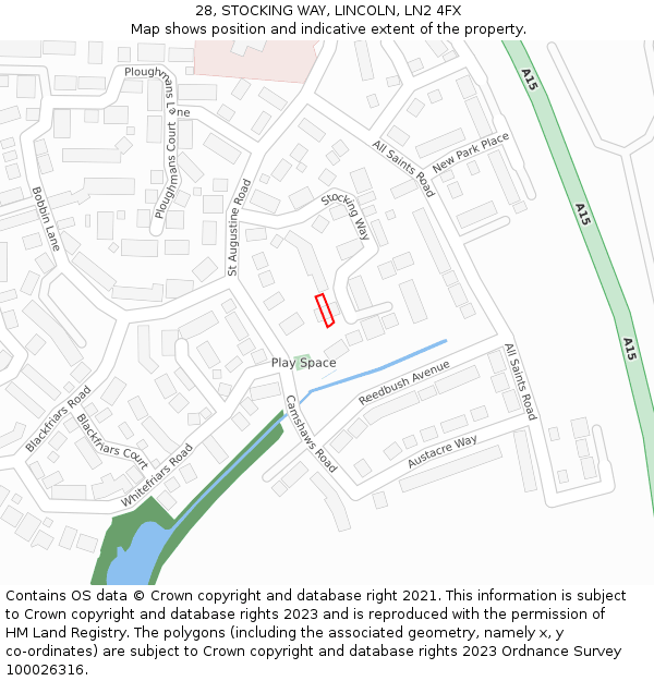 28, STOCKING WAY, LINCOLN, LN2 4FX: Location map and indicative extent of plot