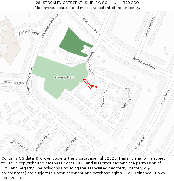 28, STOCKLEY CRESCENT, SHIRLEY, SOLIHULL, B90 3SQ: Location map and indicative extent of plot