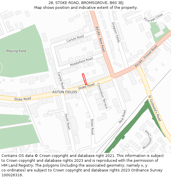 28, STOKE ROAD, BROMSGROVE, B60 3EJ: Location map and indicative extent of plot