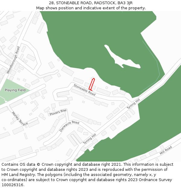 28, STONEABLE ROAD, RADSTOCK, BA3 3JR: Location map and indicative extent of plot