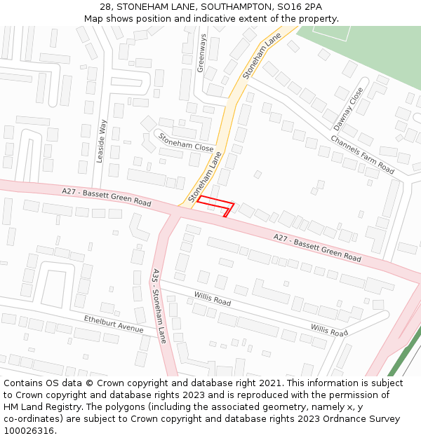 28, STONEHAM LANE, SOUTHAMPTON, SO16 2PA: Location map and indicative extent of plot