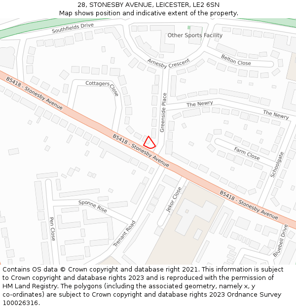 28, STONESBY AVENUE, LEICESTER, LE2 6SN: Location map and indicative extent of plot