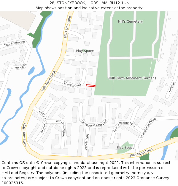 28, STONEYBROOK, HORSHAM, RH12 1UN: Location map and indicative extent of plot