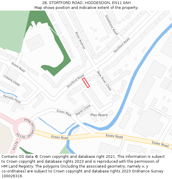 28, STORTFORD ROAD, HODDESDON, EN11 0AH: Location map and indicative extent of plot