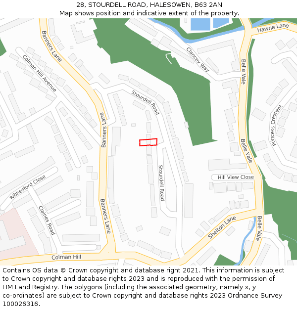 28, STOURDELL ROAD, HALESOWEN, B63 2AN: Location map and indicative extent of plot