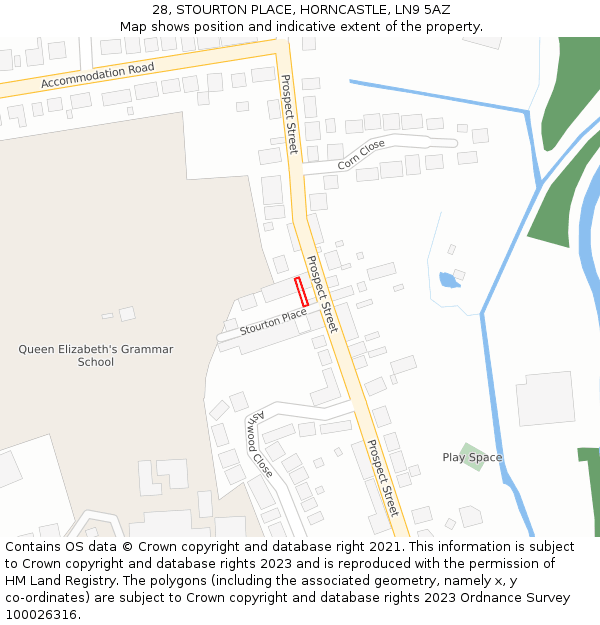 28, STOURTON PLACE, HORNCASTLE, LN9 5AZ: Location map and indicative extent of plot