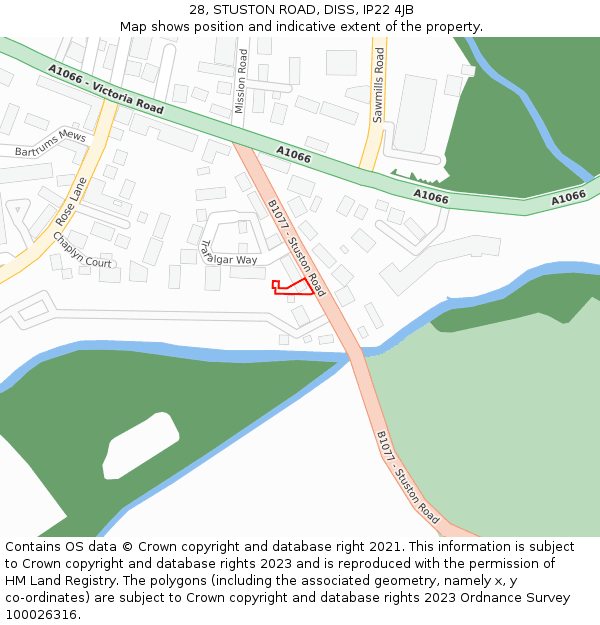 28, STUSTON ROAD, DISS, IP22 4JB: Location map and indicative extent of plot