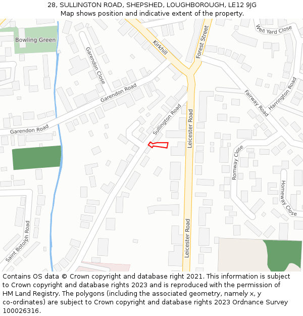 28, SULLINGTON ROAD, SHEPSHED, LOUGHBOROUGH, LE12 9JG: Location map and indicative extent of plot