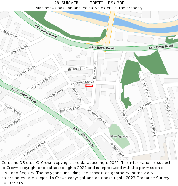 28, SUMMER HILL, BRISTOL, BS4 3BE: Location map and indicative extent of plot