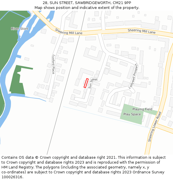 28, SUN STREET, SAWBRIDGEWORTH, CM21 9PP: Location map and indicative extent of plot