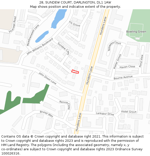 28, SUNDEW COURT, DARLINGTON, DL1 1AW: Location map and indicative extent of plot