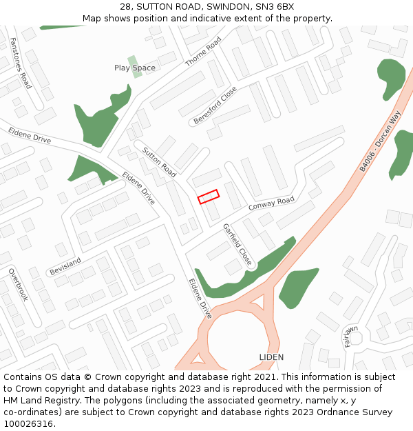 28, SUTTON ROAD, SWINDON, SN3 6BX: Location map and indicative extent of plot
