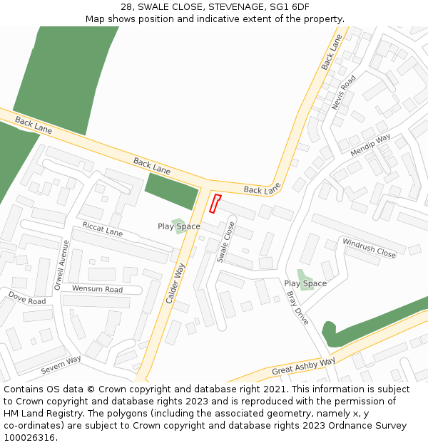 28, SWALE CLOSE, STEVENAGE, SG1 6DF: Location map and indicative extent of plot