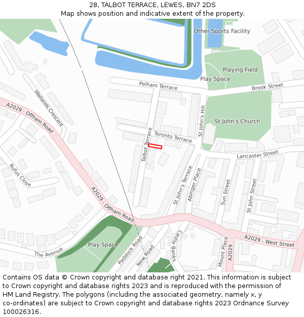 28, TALBOT TERRACE, LEWES, BN7 2DS: Location map and indicative extent of plot