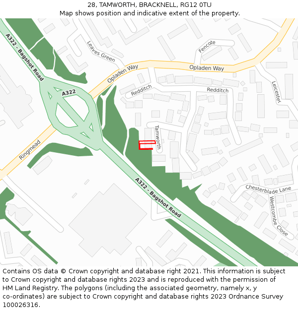 28, TAMWORTH, BRACKNELL, RG12 0TU: Location map and indicative extent of plot