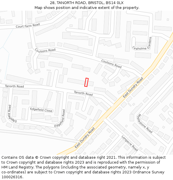 28, TANORTH ROAD, BRISTOL, BS14 0LX: Location map and indicative extent of plot